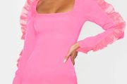 Plt pink ruffle shoulder bodycon dress bnwt