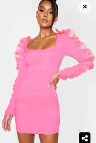 Plt pink ruffle shoulder bodycon dress bnwt