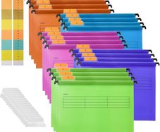 20PC PP Filing Cabinet A4 Suspension Files Hanging Folders with Tabs and Inserts, Filing Cabinet Haning File for Office School Desktop File Storage, File Classification (Mix Colors)