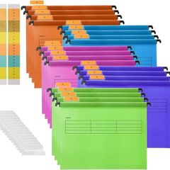 20PC PP Filing Cabinet A4 Suspension Files Hanging Folders with Tabs and Inserts, Filing Cabinet Haning File for Office School Desktop File Storage, File Classification (Mix Colors)