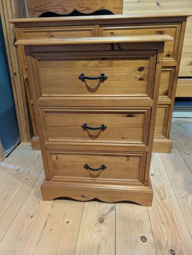 Pine Bed + mattress with FREE lockers and dresser for sale