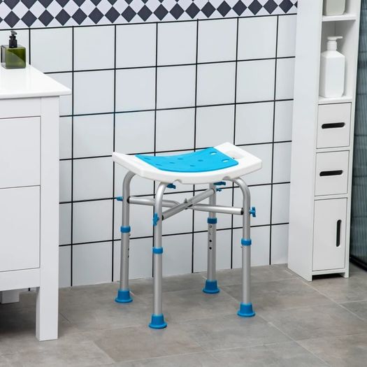 NEW SALE | Bath Stool for Seniors, Adjustable Padded Shower Stool with Built-in Handle Non-slip Suction Foot Pads Blue