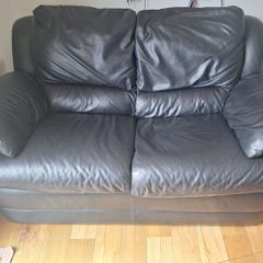 Natuzzi Italian Black Leather 2-Seater Sofa