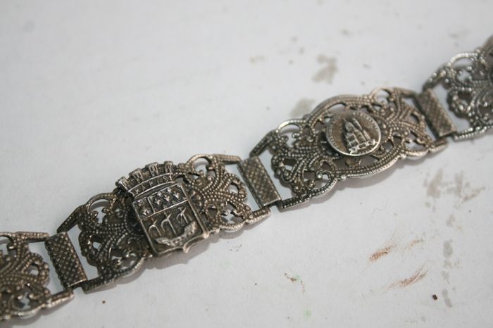 Vintage Turkish Silver Filigrane Depose Paris Souvenir Bracelet 8"