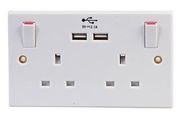 Double usb socket 2-Gang Power &amp; USB Charging Wall Plate 13A 250V White
