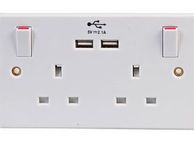 main image for ad Double usb socket 2-Gang Power &amp; USB Charging Wall Plate 13A 250V White