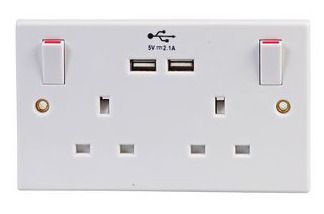 Double usb socket 2-Gang Power & USB Charging Wall Plate 13A 250V White