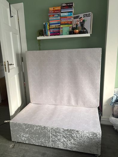 Silver Crushed Velvet Large Single Bed with Matching Headboard