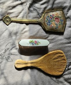 Antique mirror and brush set