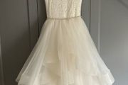 RRP 510 Communion dress ivory designer Teter Warm