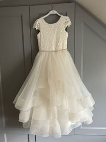 RRP 510 Communion dress ivory designer Teter Warm