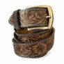 Premium Genuine Leather Belt Dual Tone Vintage Embossed Design with Antique Metal Buckle Image 2