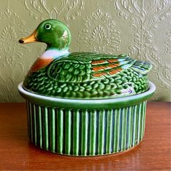 Vintage majolica duck terrine