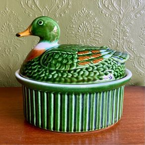 Vintage majolica duck terrine