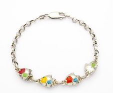 Vintage Enameled Fish Sterling Silver Bracelet