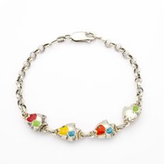 Vintage Enameled Fish Sterling Silver Bracelet