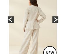 Mango suit jacket + wide leg trousers striped tailored set beige similar to Michelle Keegan 8/10