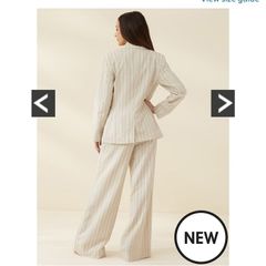 Mango suit jacket + wide leg trousers striped tailored set beige similar to Michelle Keegan 8/10
