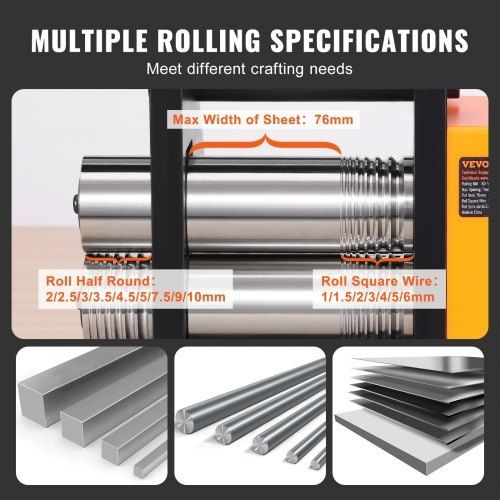 Rolling Mill, 3"/76 mm Jewelry Rolling Mill Machine, 1: 2 Gear Ratio, 3-in-1 Multi-function Rolling Mill, 0.1-7mm Press Thickness for Metal