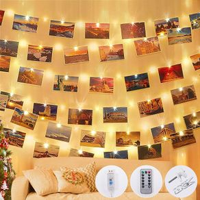 120 LED Photo Clip String Lights USB Plug in, 60 Photo Clips 12M 40Ft 8 Modes Photo Peg Fairy Lights for Bedroom Wedding Party Christmas Photo Warm White