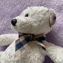 Adorable White Teddy Bear with Cream and Blue Plaid Bow Image 6