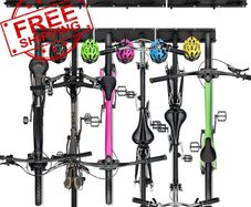NEW SALE | Bike Storage Rack, 6 Bicycles Bike Wall Mount Garage Organizer & 5 Helmet Hooks, Adjustable Indoor Bicycle Storage Mounted