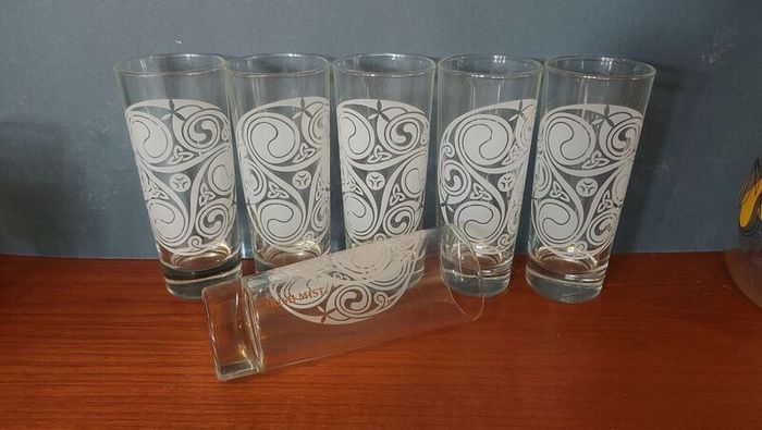 Fabulous Set of Six Vintage Irish Mist Celtic Design Etched/Frosted Highball Glasses, Made in Italy, Mint Condition