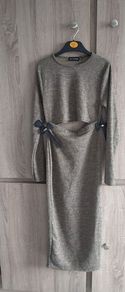 Size 6/8 2 pieces khaki pretty little thing crop top midi skirt with tags