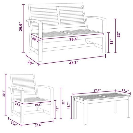 Garden Sofa Set Natural Solid teak wood