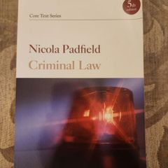 Criminal Law. Core Text Series. By Nicola Padfield. 5th Edition.  Large Volume Paperback In Good Condition.