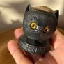 Antique Black Cat Bog Oak Sewing Pin Cushion Image 3