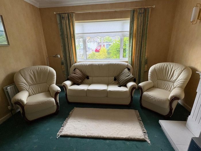 White Leather 3 Seater + 2 Single Seaters