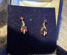 9ct real gold .diamond & garnet drop earrings