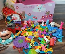 Playroom clear out, huge box of playdoh accessories. Multiple sets are included. Excellent condition, great value, wooden playbox included.Play doh