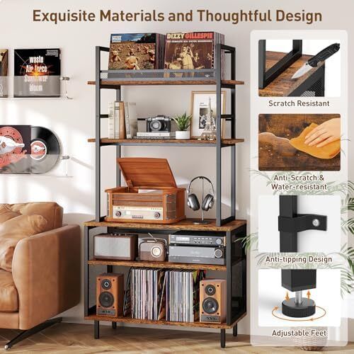 Record Player Stand with Vinyl Storage, Turntable Stand Holds Up to 400+Albums, 5 Layer