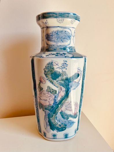 Large Chinese Porcelain Phoenix and Peony Vase 38cm Chinoiserie Decor