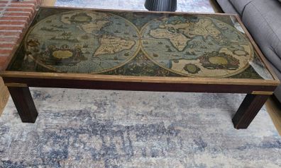 Mid-Century Vintage World Map Coffee Table (Campaign Style)