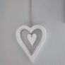 White Wooden Double Hearts Hanging Decoration Image 2