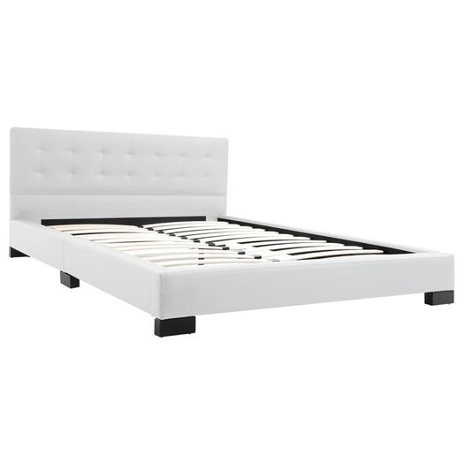 Bed Frame White Faux Leather 135x190 cm