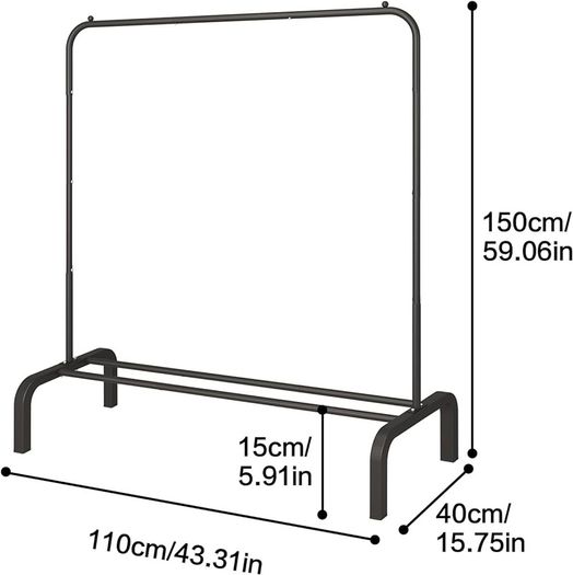 Clothing Garment Rack, 110 CM Metal Clothes Rail with Bottom Rack for Coats, Skirts, Shirts, Sweaters