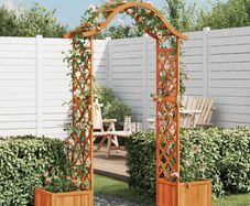 Solid Fir Wood Garden Pergola with Planter, Outdoor Wooden Climbing Plant Support for Patio, Garden & Backyard