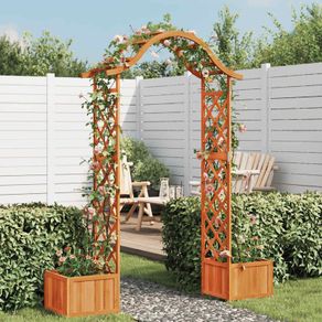 Solid Fir Wood Garden Pergola with Planter, Outdoor Wooden Climbing Plant Support for Patio, Garden & Backyard