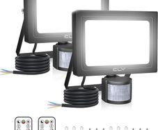 25W Security Lights Outdoor Motion Sensor, 2100 Lumen IP66 Waterproof Outside Light with Remote Control 6500K Motion Sensor Flood Light, LED Outdoor Lights for Backyard, Garden, Doorway, Garage 2P