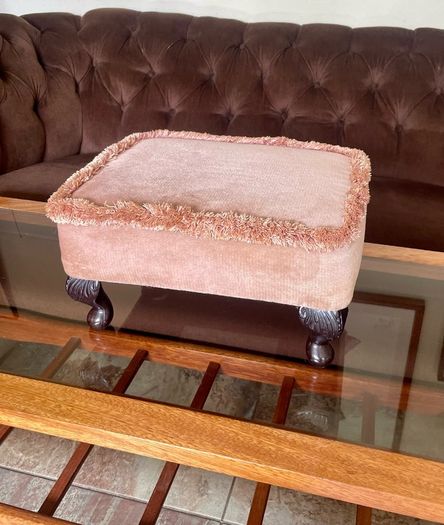 Vintage Low Square Dusty Pink Footstool 1980s Chic with Tassel Border