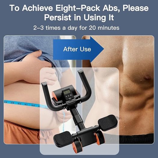 Ab Roller Elbow Support with Mat and Timer, Automatic Rebound Abdominal Wheel Roller, Abs Roller Wheel Workout Stomach Exercise Equipment for Home Gym Use, Fitness Accessories for Men and Women