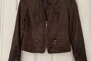 Leather Look Brown Biker Style Jacket - Zara Size S