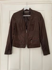 Leather Look Brown Biker Style Jacket - Zara Size S