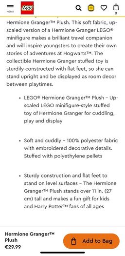 Lego Hermione Granger Plush soft toy brand new