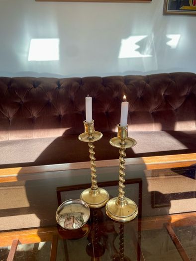 Vintage Brass Single Barley Twist Candlesticks Pair Spiral Candle Holders
