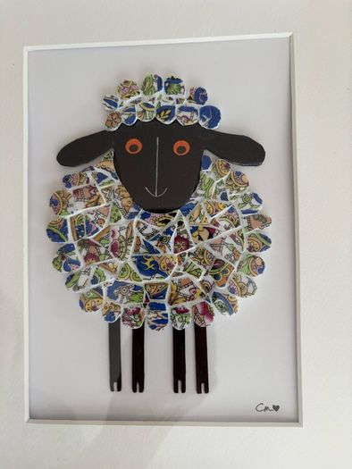 Handcrafted framed Sheep mixed media Mosaic